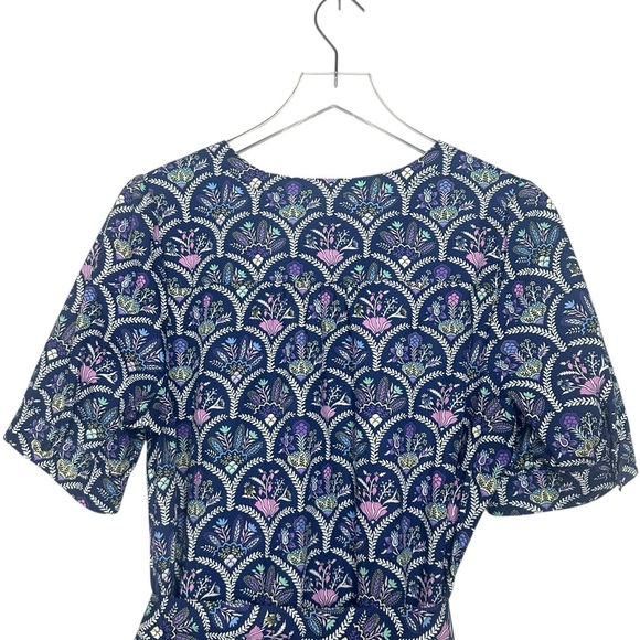 Talbots Poplin Belted Shirt Dress Short Sleeve Scalloped Floral Multi Size Large - Picture 3 of 12